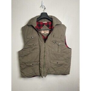 Ozark Trail Canvas Work Vest Men's 3XL Red Black Buffalo Plaid Lining Vintage